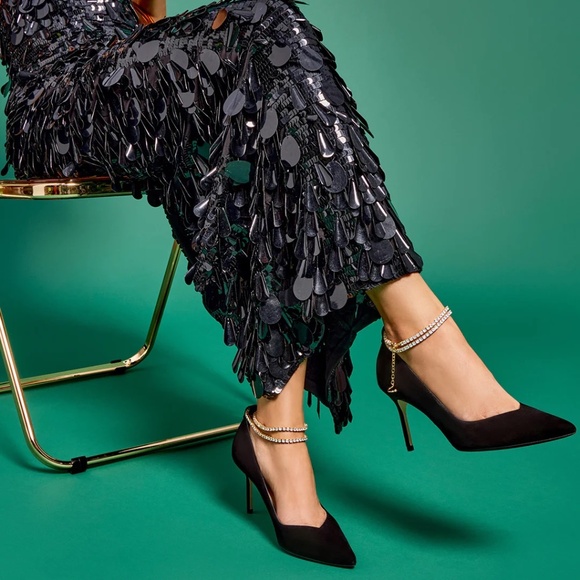 $795 — Sarah Flint Perfect Shiffon Pump 85 Black 2 Changeable Ankle Straps 41/10 - Picture 6 of 16